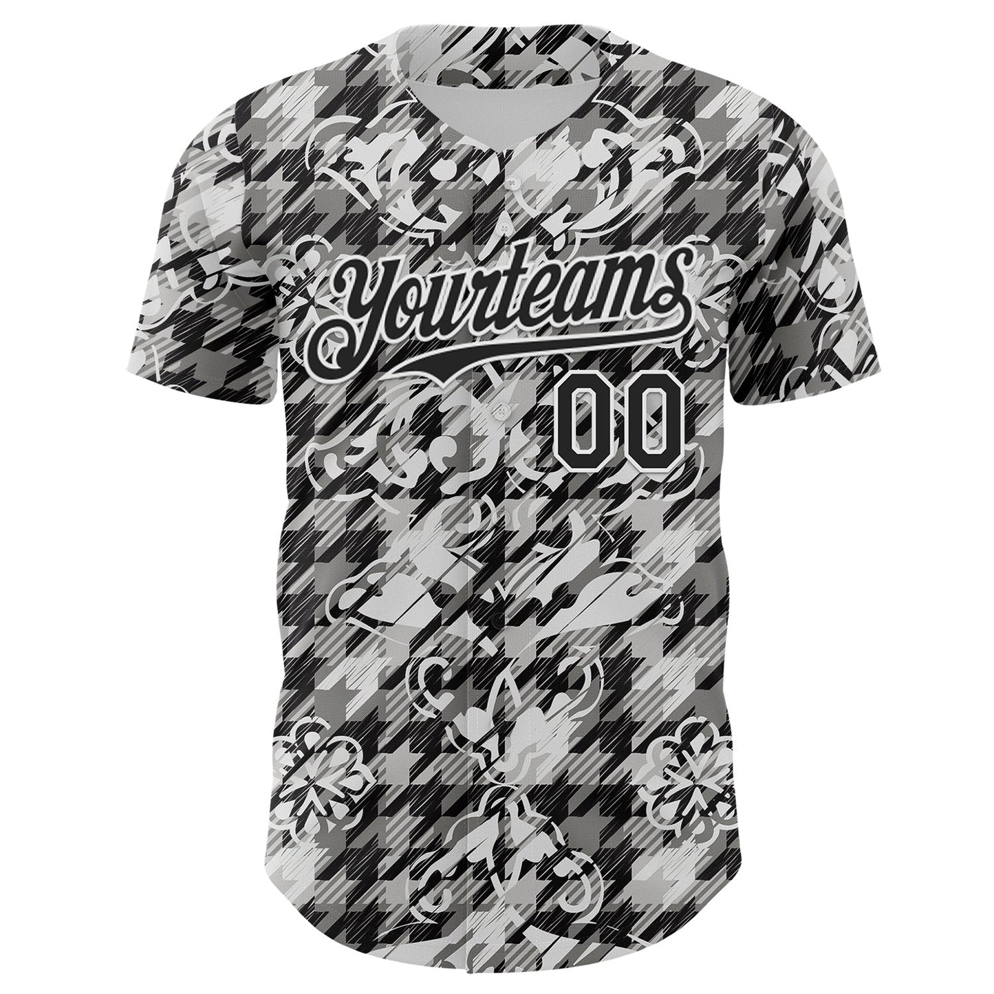 Custom White-Black Floral Authentic Baseball Jersey view 2