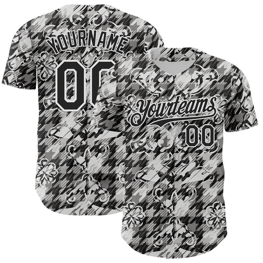 Custom White-Black Floral Authentic Baseball Jersey - Main View