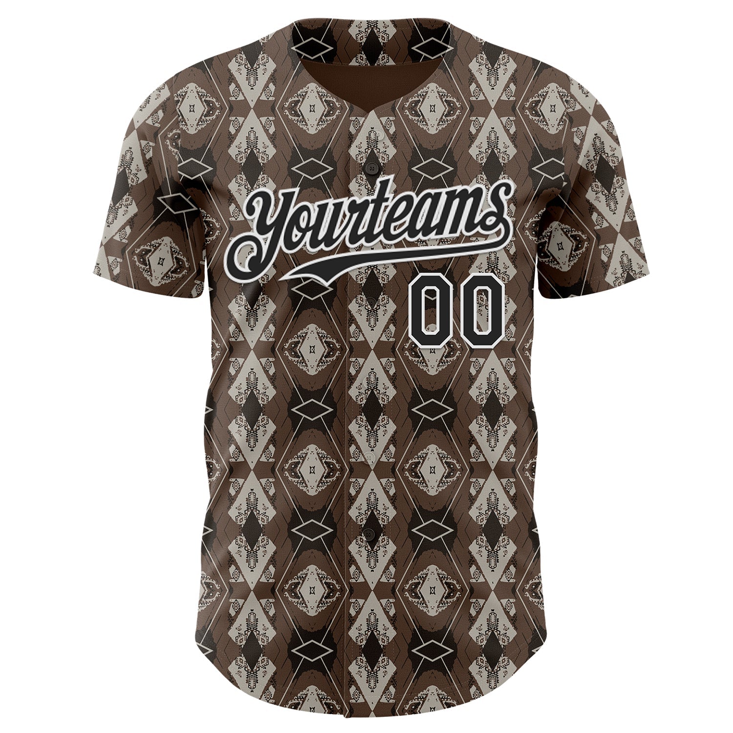 Custom Brown Black-White Geometric Ethnic Authentic Baseball Jersey view 2