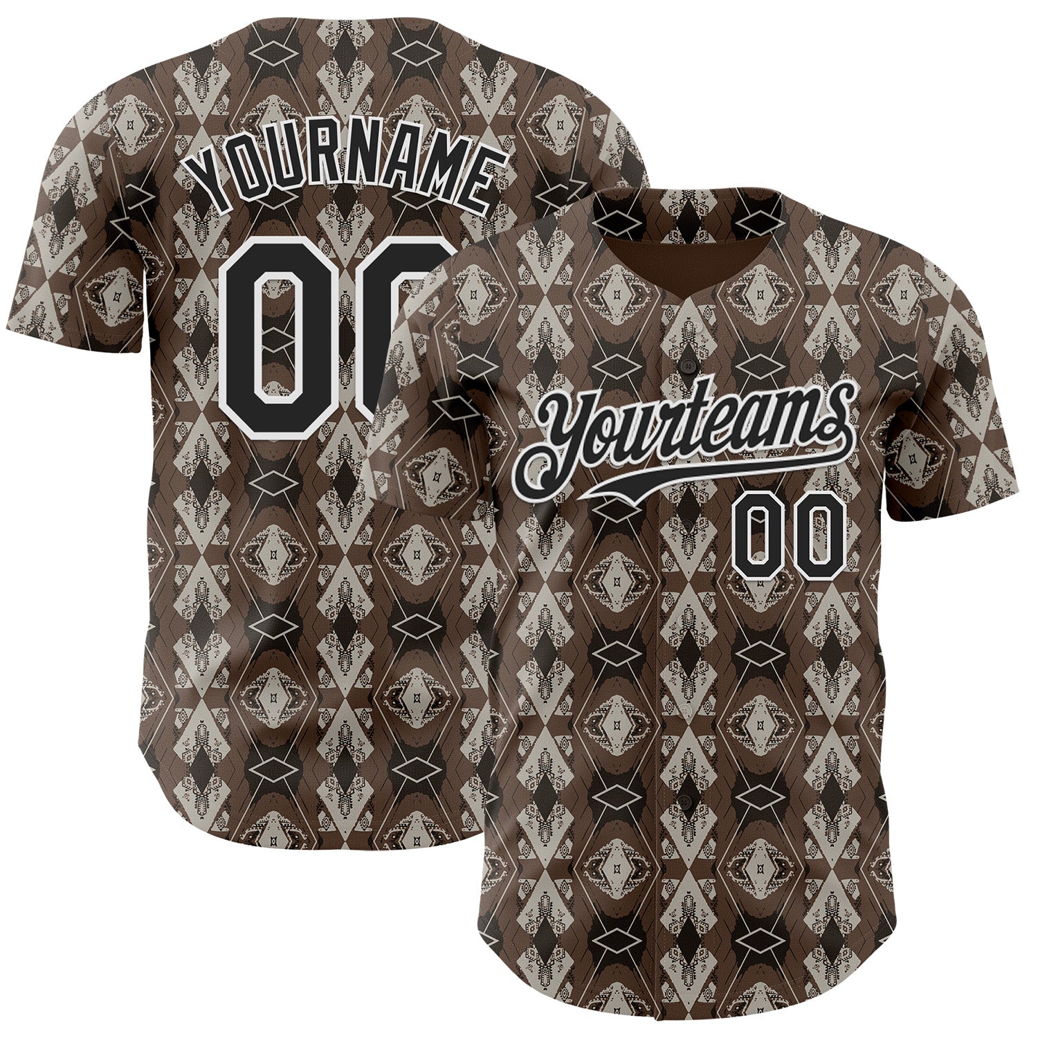 Custom Brown Black-White Geometric Ethnic Authentic Baseball Jersey - Main View