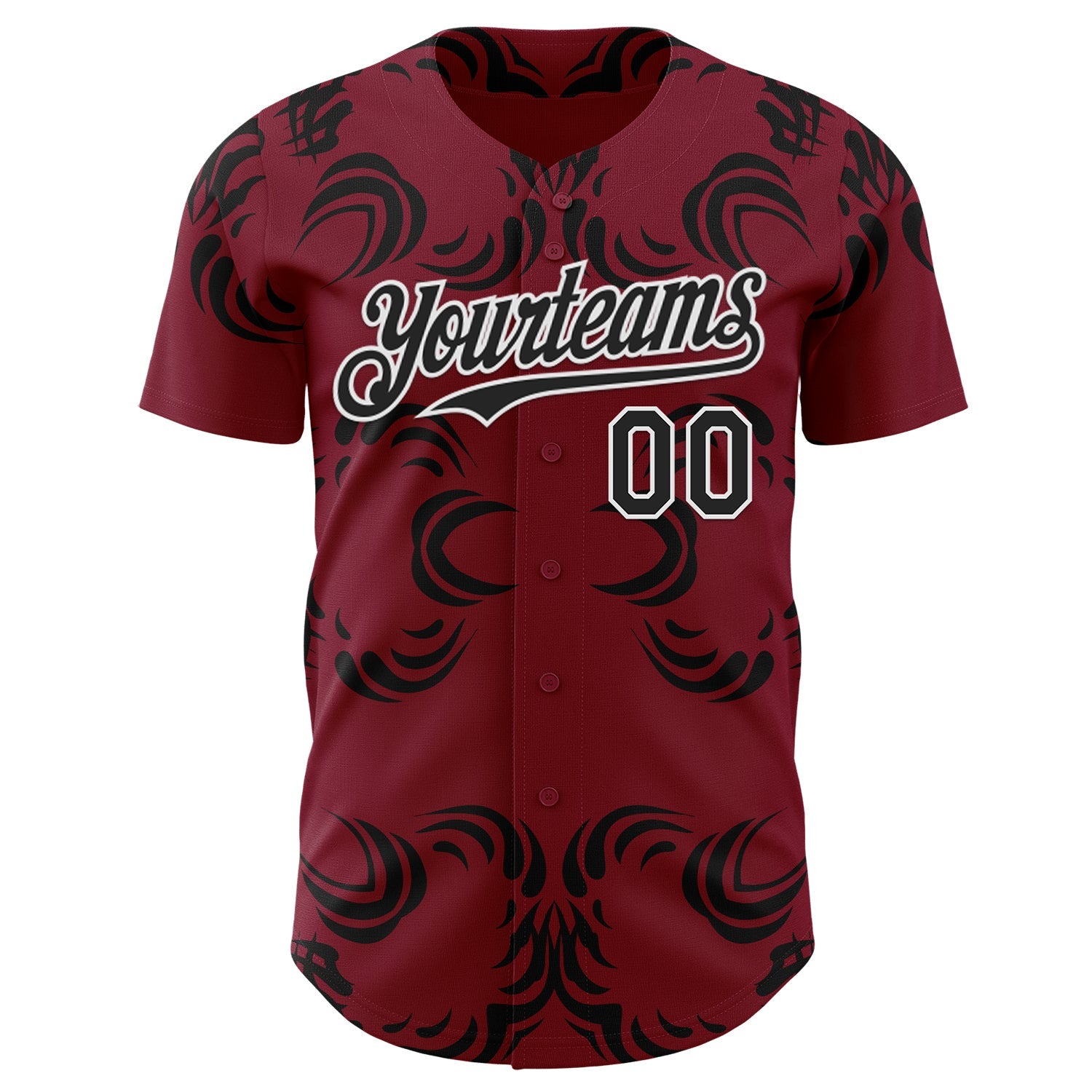 Custom Crimson Black-White Baroque Floral Scroll Authentic Baseball Jersey view 2