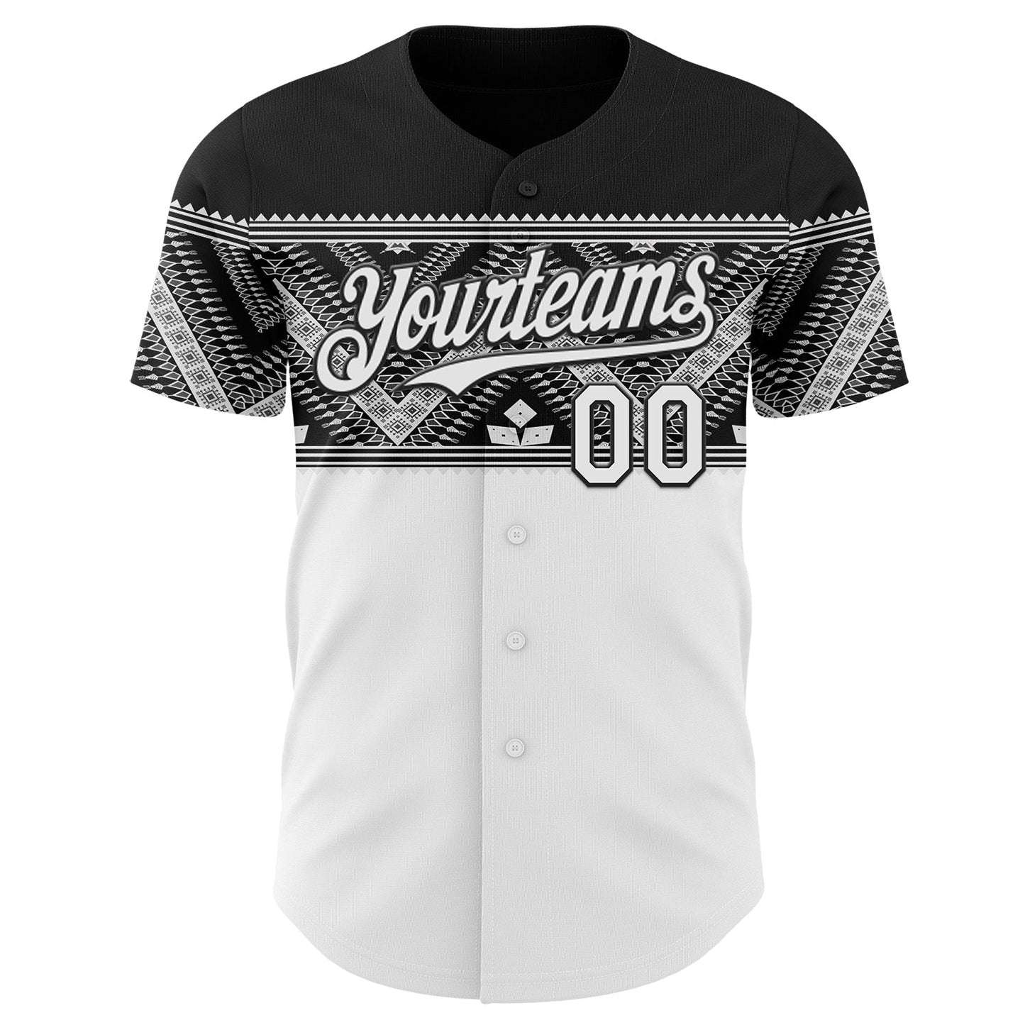Custom White-Black Tribal Ethnic Authentic Baseball Jersey view 2