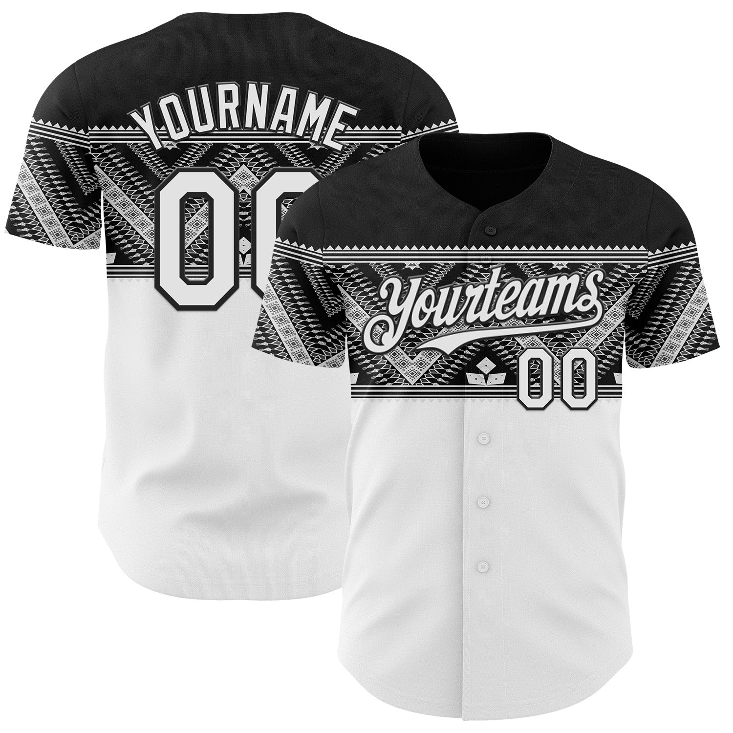 Custom White-Black Tribal Ethnic Authentic Baseball Jersey - Main View
