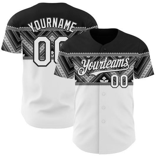 Custom White-Black Tribal Ethnic Authentic Baseball Jersey - Main View
