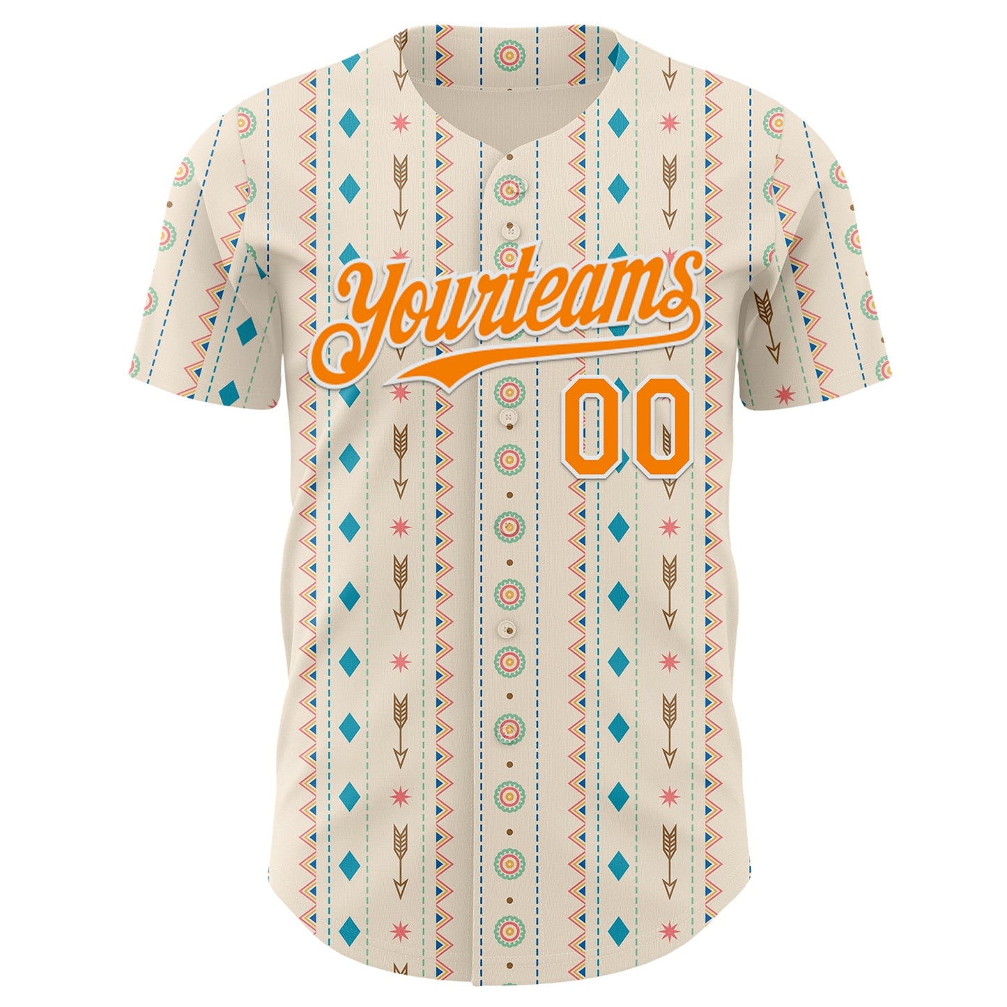 Custom Cream Bay Orange-White Geometric Ethnic Authentic Baseball Jersey view 2
