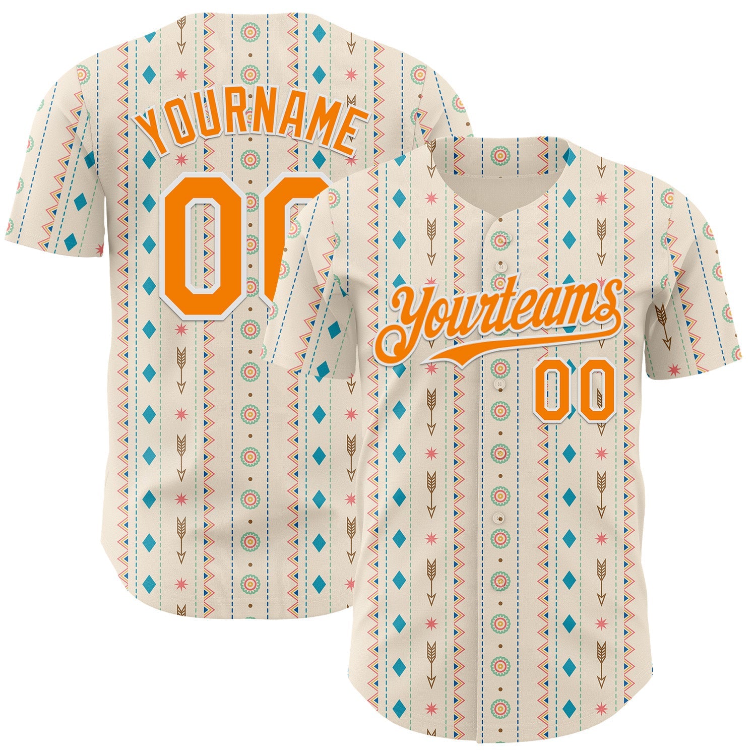 Custom Cream Bay Orange-White Geometric Ethnic Authentic Baseball Jersey - Main View