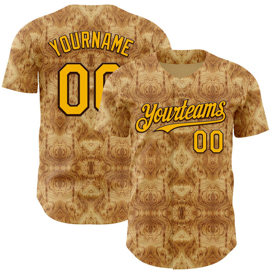 Custom Brown-Gold Abstract Authentic Baseball Jersey - Main View