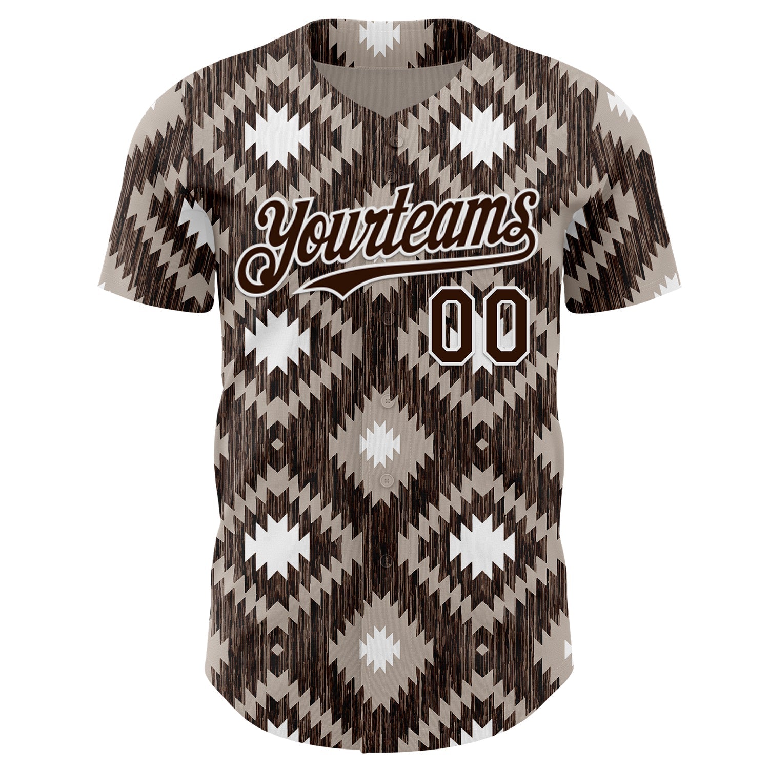 Custom Brown-White Geometric Ethnic Authentic Baseball Jersey view 2