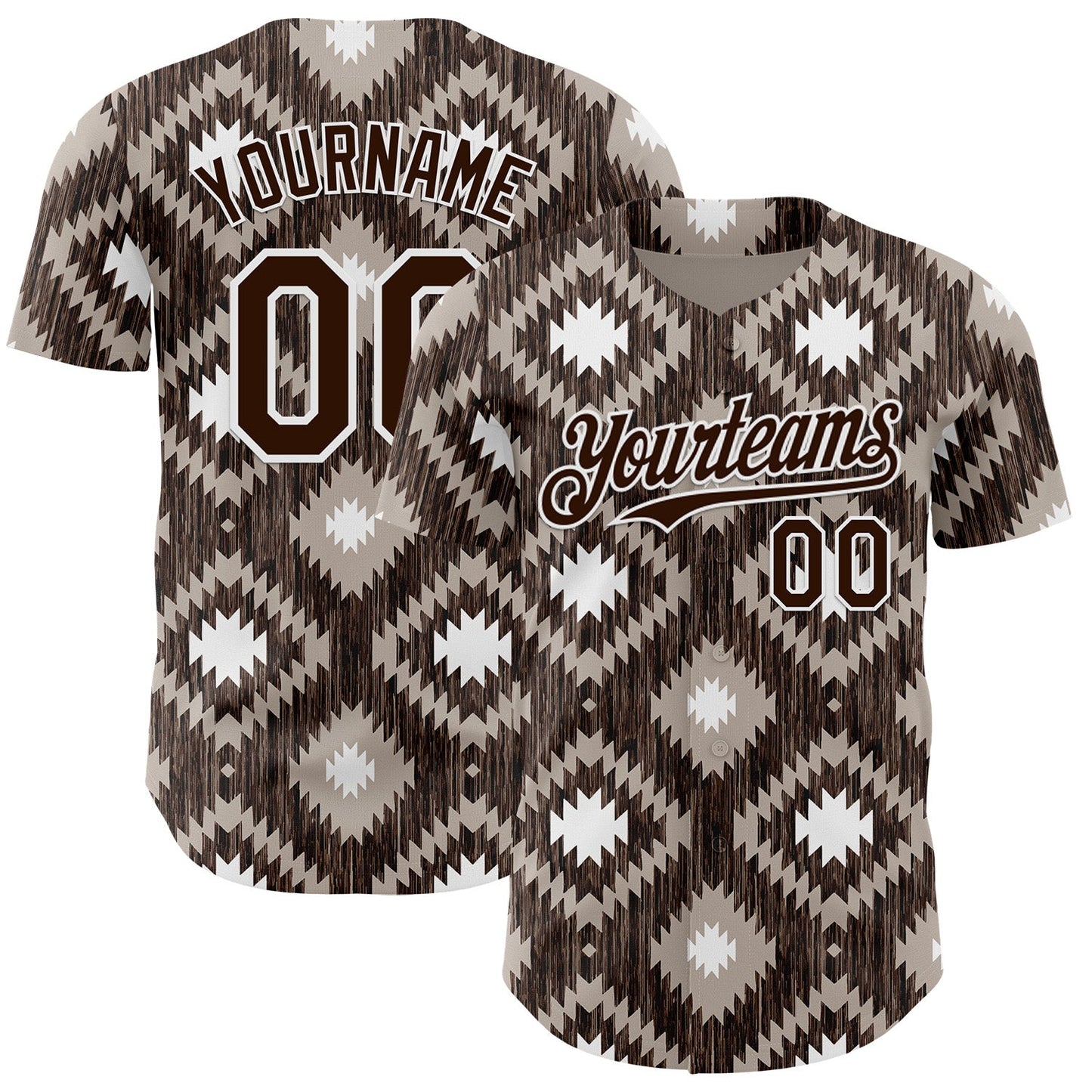 Custom Brown-White Geometric Ethnic Authentic Baseball Jersey - Main View