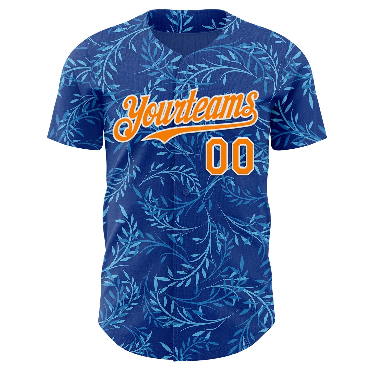 Custom Blue Bay Orange-White Baroque Floral Scroll Authentic Baseball Jersey view 2