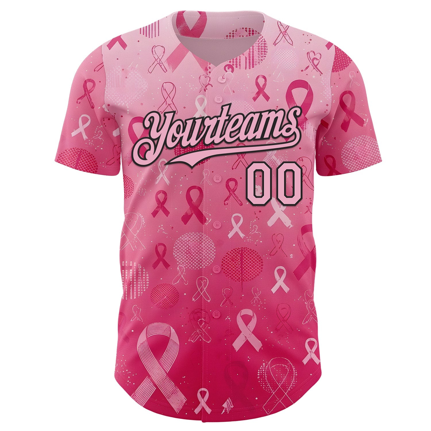 Custom Pink Light Pink-Black Breast Cancer Awareness Pink Ribbon Authentic Baseball Jersey view 2