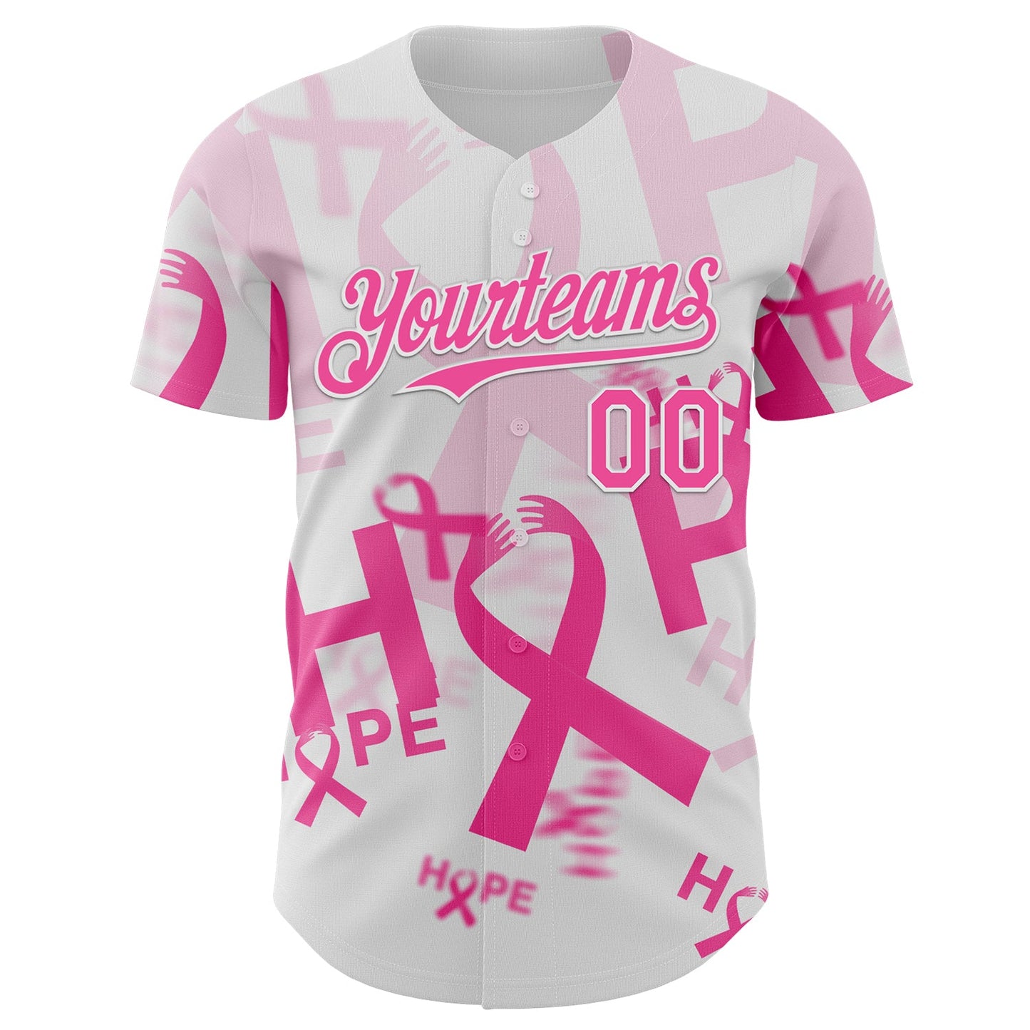 Custom White-Pink Breast Cancer Awareness Pink Ribbon Hope Authentic Baseball Jersey view 2