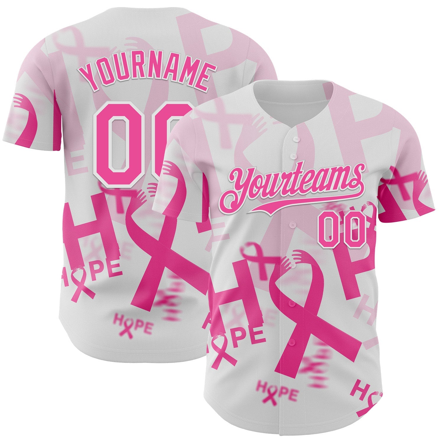 Custom White-Pink Breast Cancer Awareness Pink Ribbon Hope Authentic Baseball Jersey - Main View