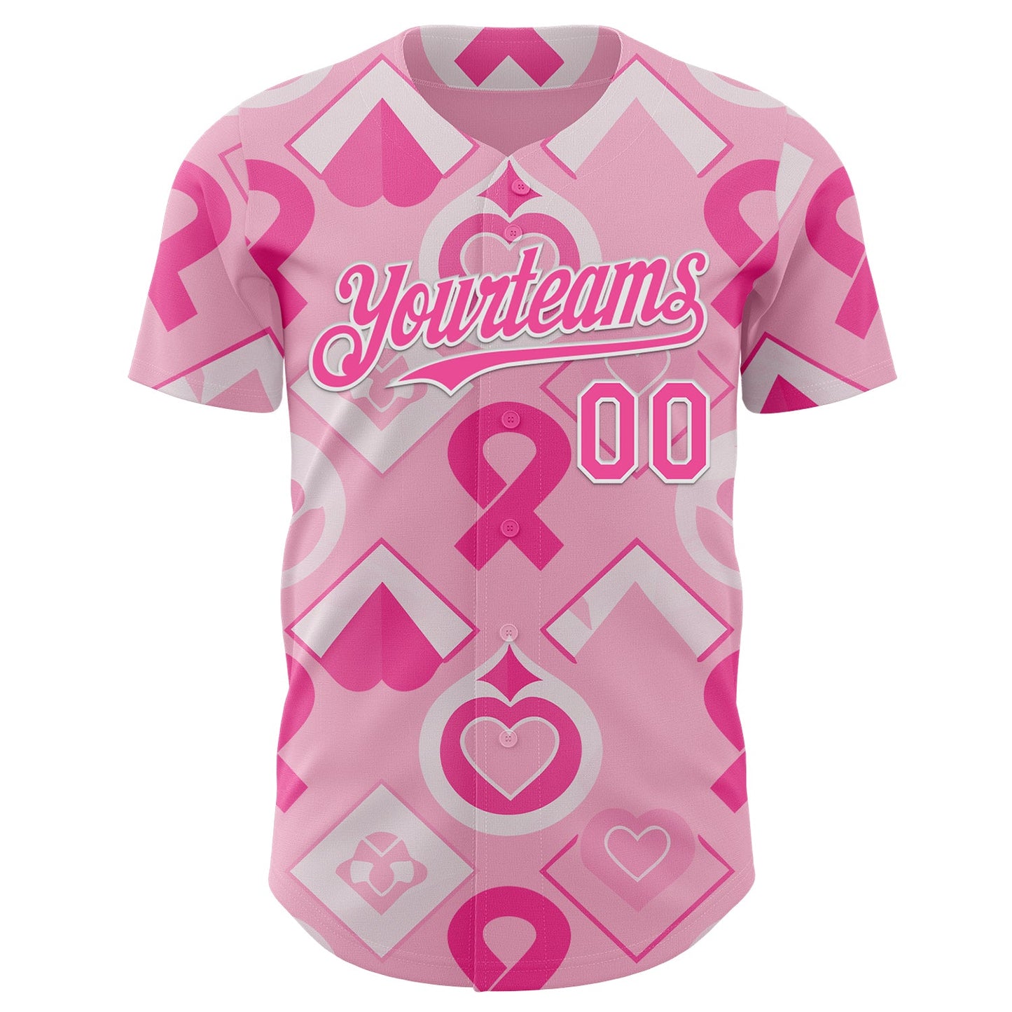 Custom Light Pink Pink-White Breast Cancer Awareness Pink Ribbon Authentic Baseball Jersey view 2