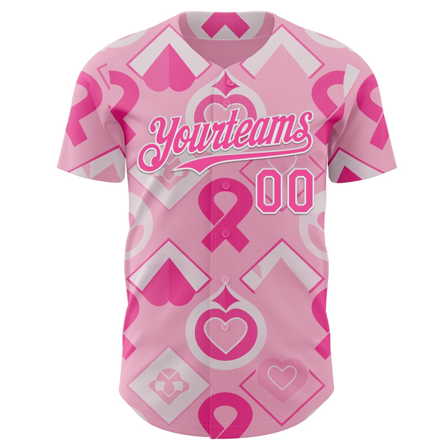 Custom Light Pink Pink-White Breast Cancer Awareness Pink Ribbon Authentic Baseball Jersey view 2