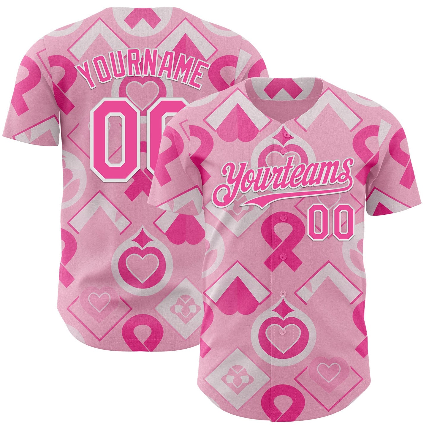 Custom Light Pink Pink-White Breast Cancer Awareness Pink Ribbon Authentic Baseball Jersey - Main View