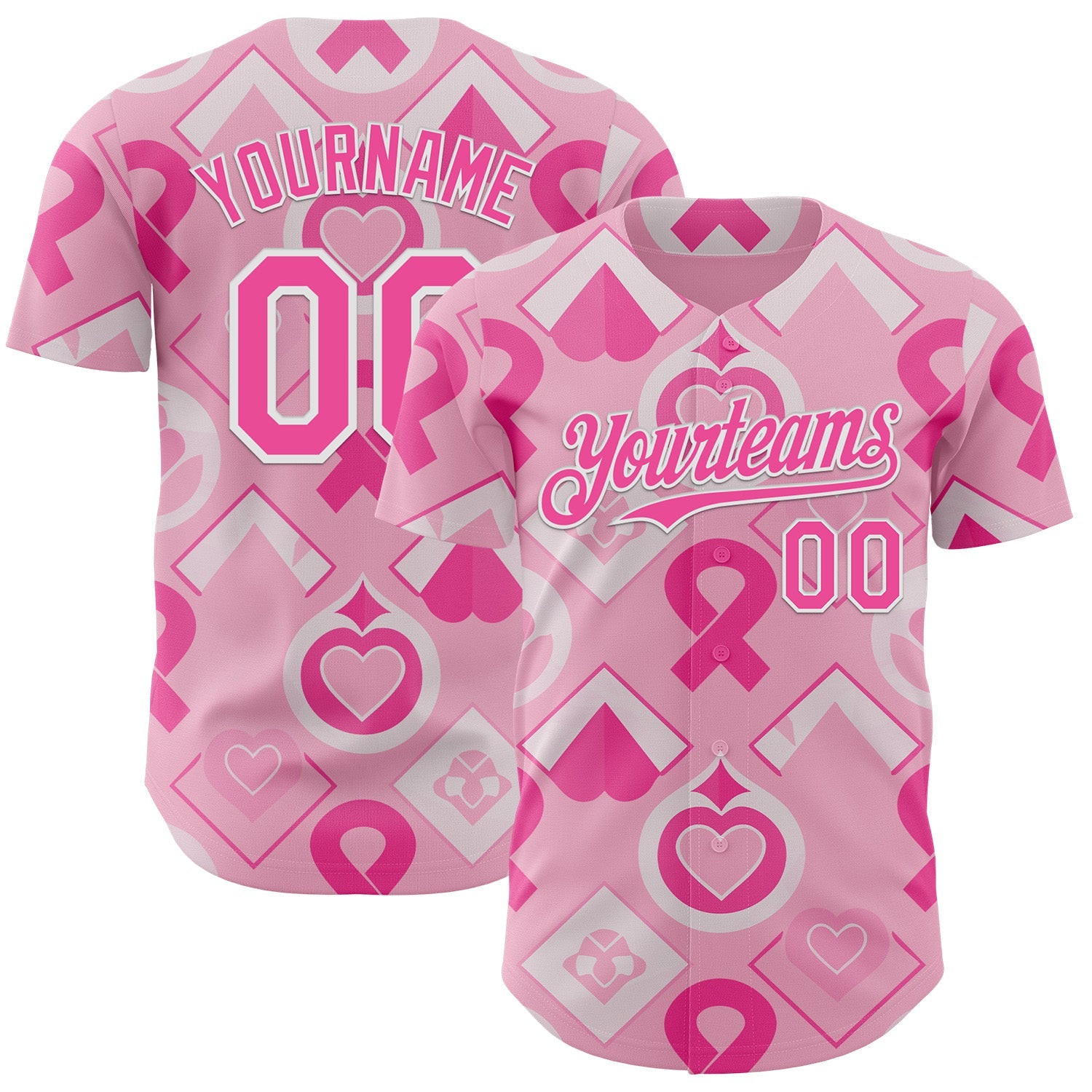 Custom Light Pink Pink-White Breast Cancer Awareness Pink Ribbon Authentic Baseball Jersey - Main View