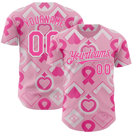 Custom Light Pink Pink-White Breast Cancer Awareness Pink Ribbon Authentic Baseball Jersey - Main View