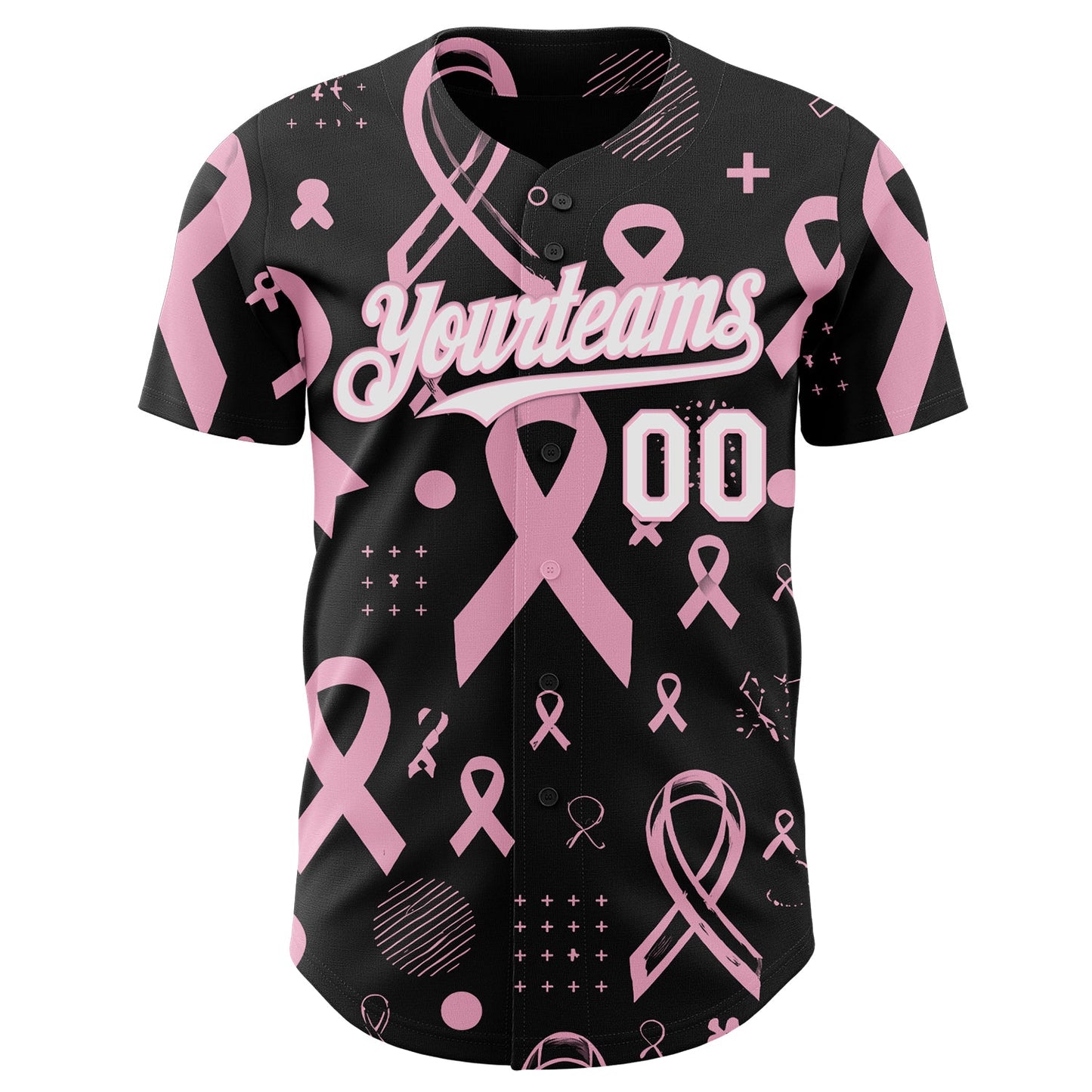 Custom Black White-Light Pink Breast Cancer Awareness Pink Ribbon Authentic Baseball Jersey view 2