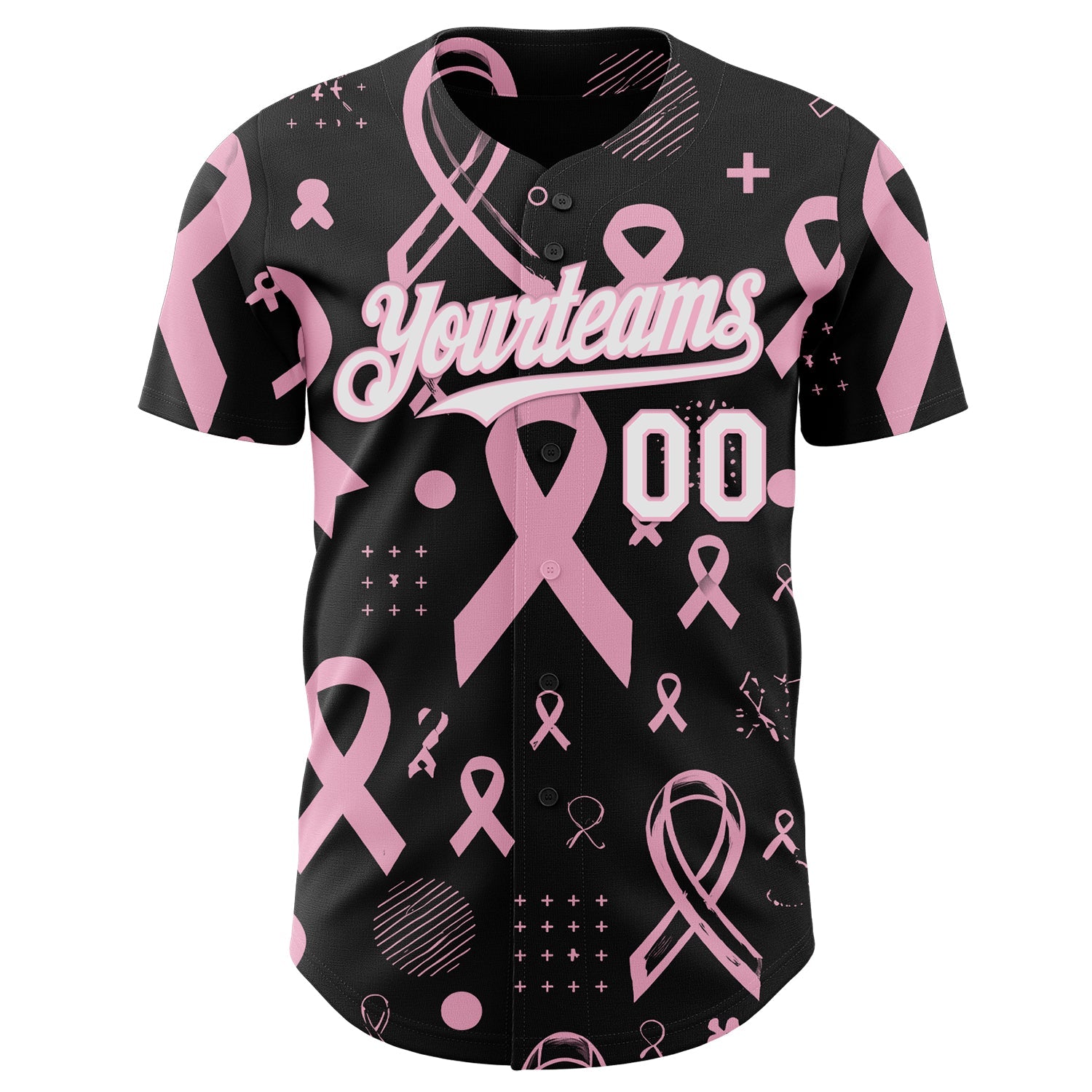 Custom Black White-Light Pink Breast Cancer Awareness Pink Ribbon Authentic Baseball Jersey view 2