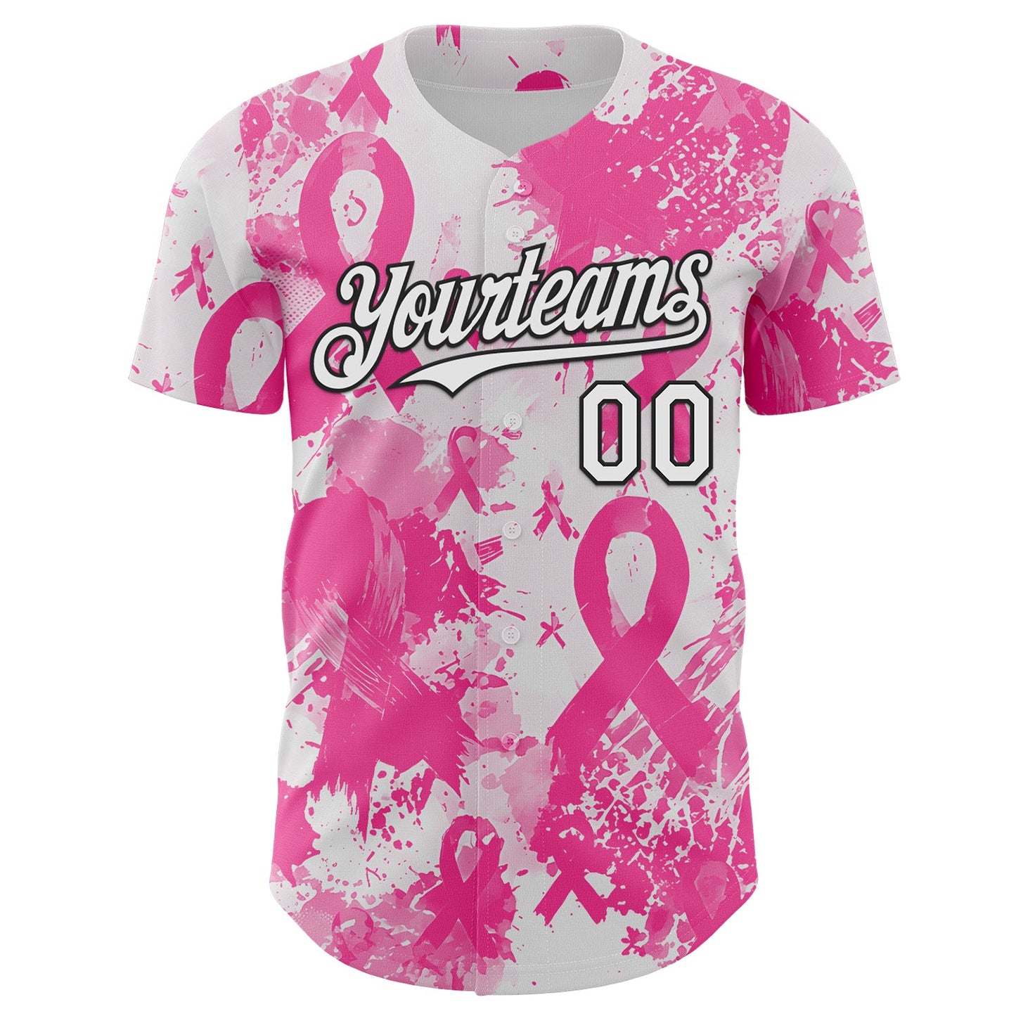 Custom White Pink-Black Breast Cancer Awareness Fight Pink Ribbon Authentic Baseball Jersey view 2