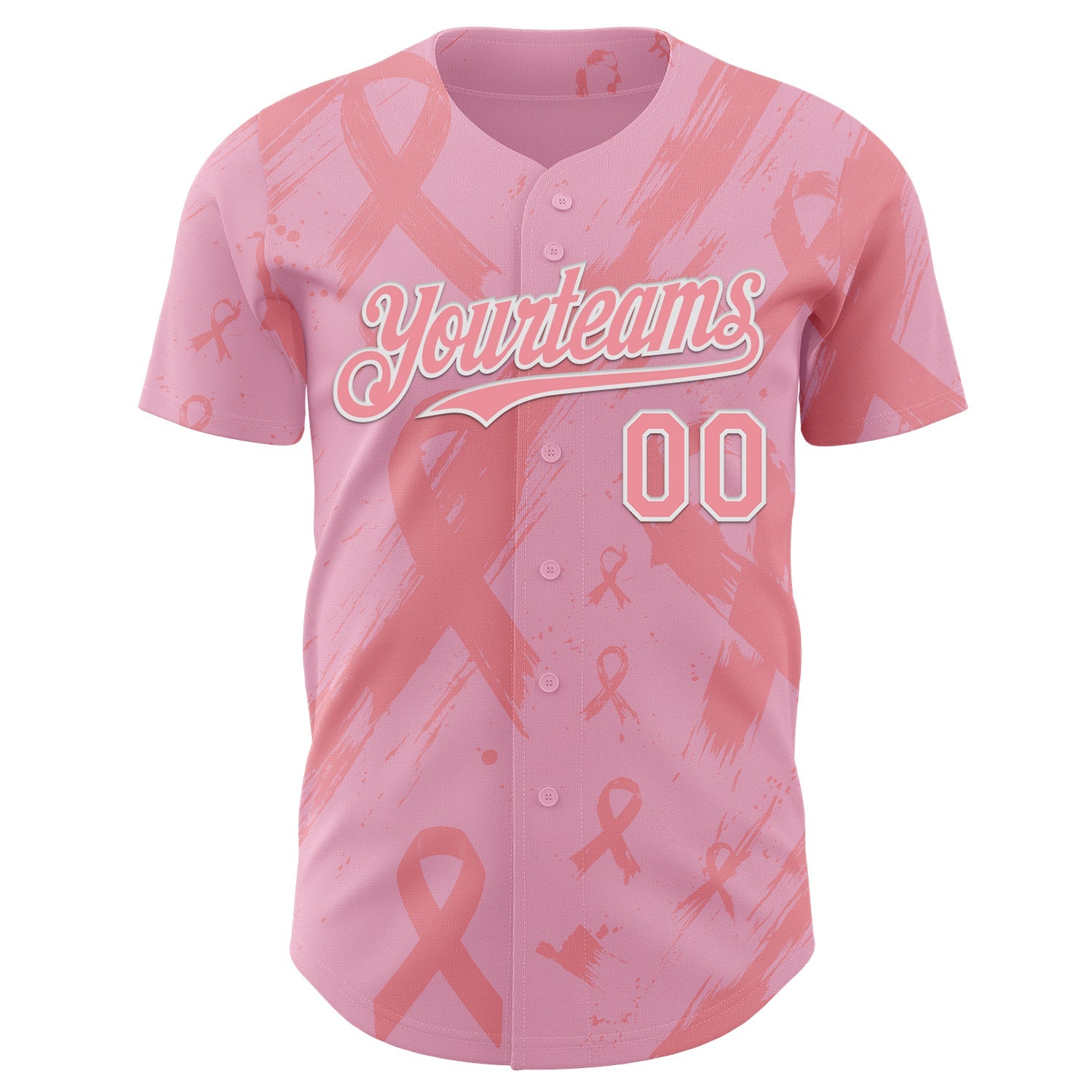 Custom Light Pink Medium Pink-White Breast Cancer Awareness Fight Pink Ribbon Authentic Baseball Jersey view 2