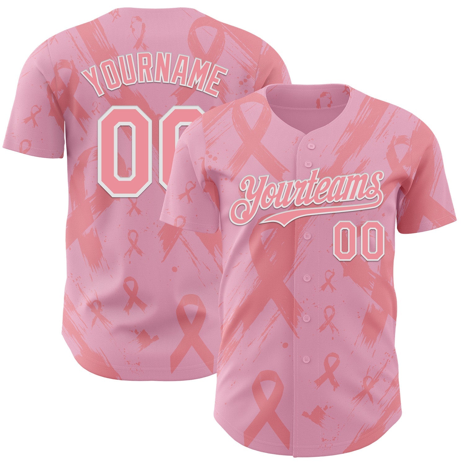 Custom Light Pink Medium Pink-White Breast Cancer Awareness Fight Pink Ribbon Authentic Baseball Jersey - Main View
