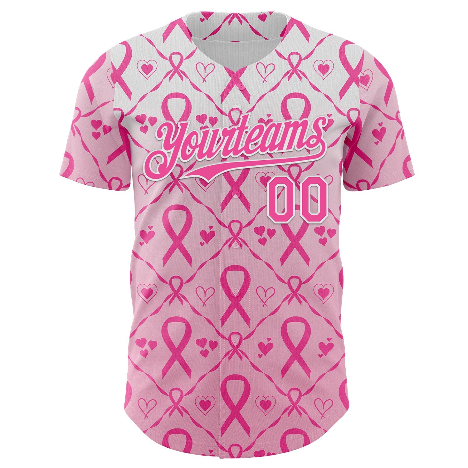 Custom White-Pink Breast Cancer Awareness Support Pink Ribbon Authentic Baseball Jersey view 2