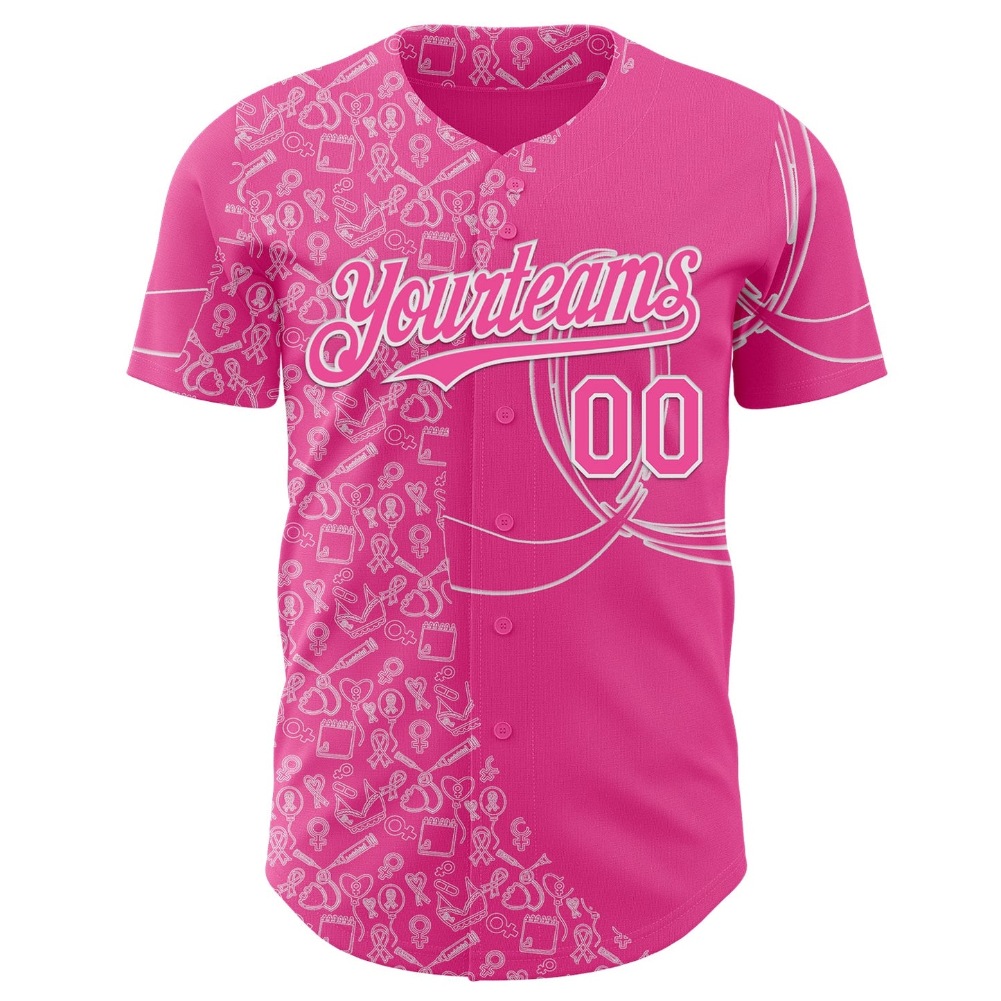 Custom Pink-White Breast Cancer Awareness Support Pink Ribbon Authentic Baseball Jersey view 2