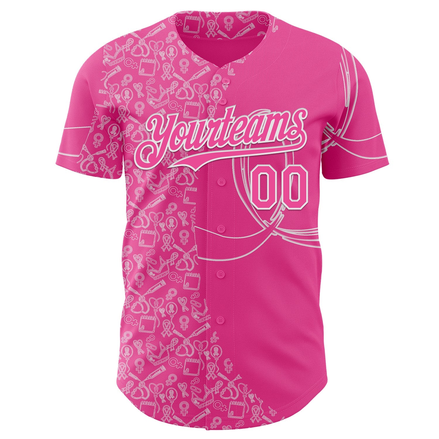 Custom Pink-White Breast Cancer Awareness Support Pink Ribbon Authentic Baseball Jersey view 2