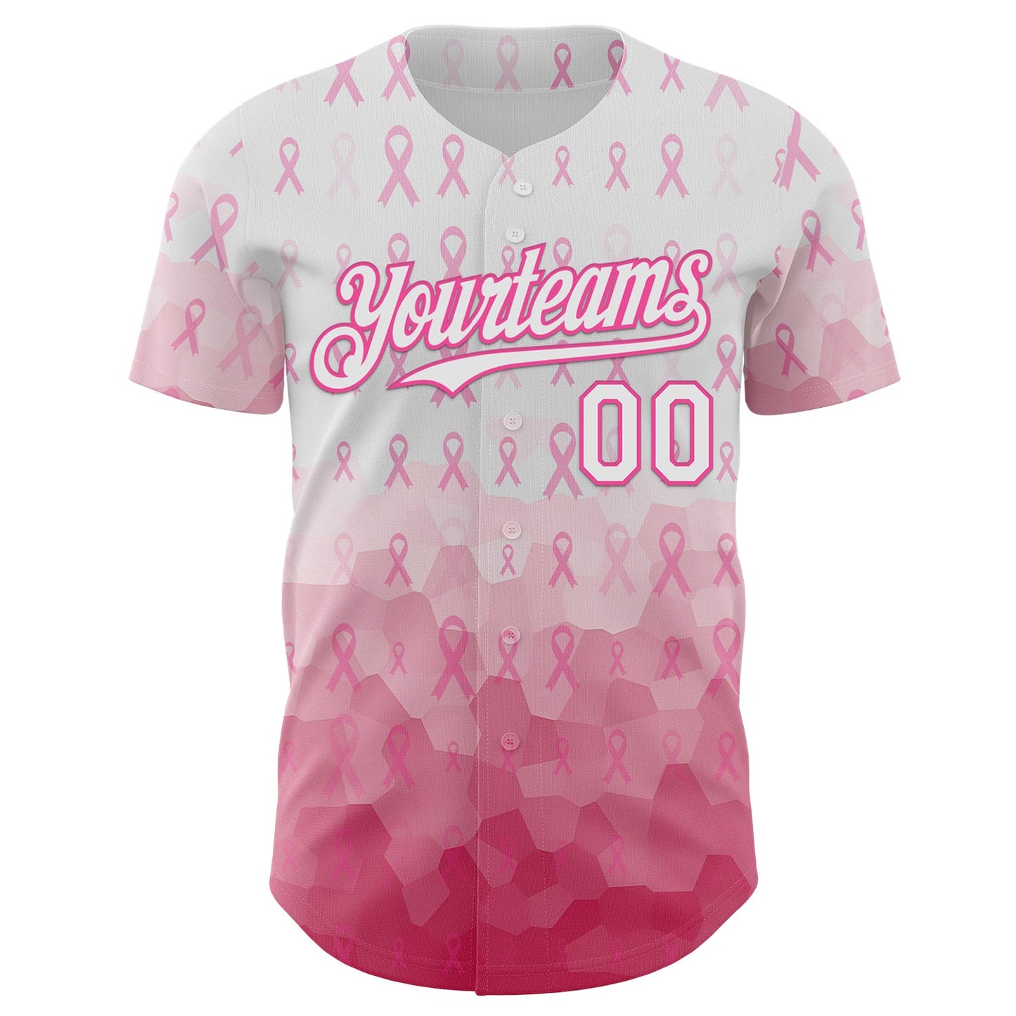 Custom White-Pink Breast Cancer Awareness Pink Ribbon Gradient Authentic Baseball Jersey view 2