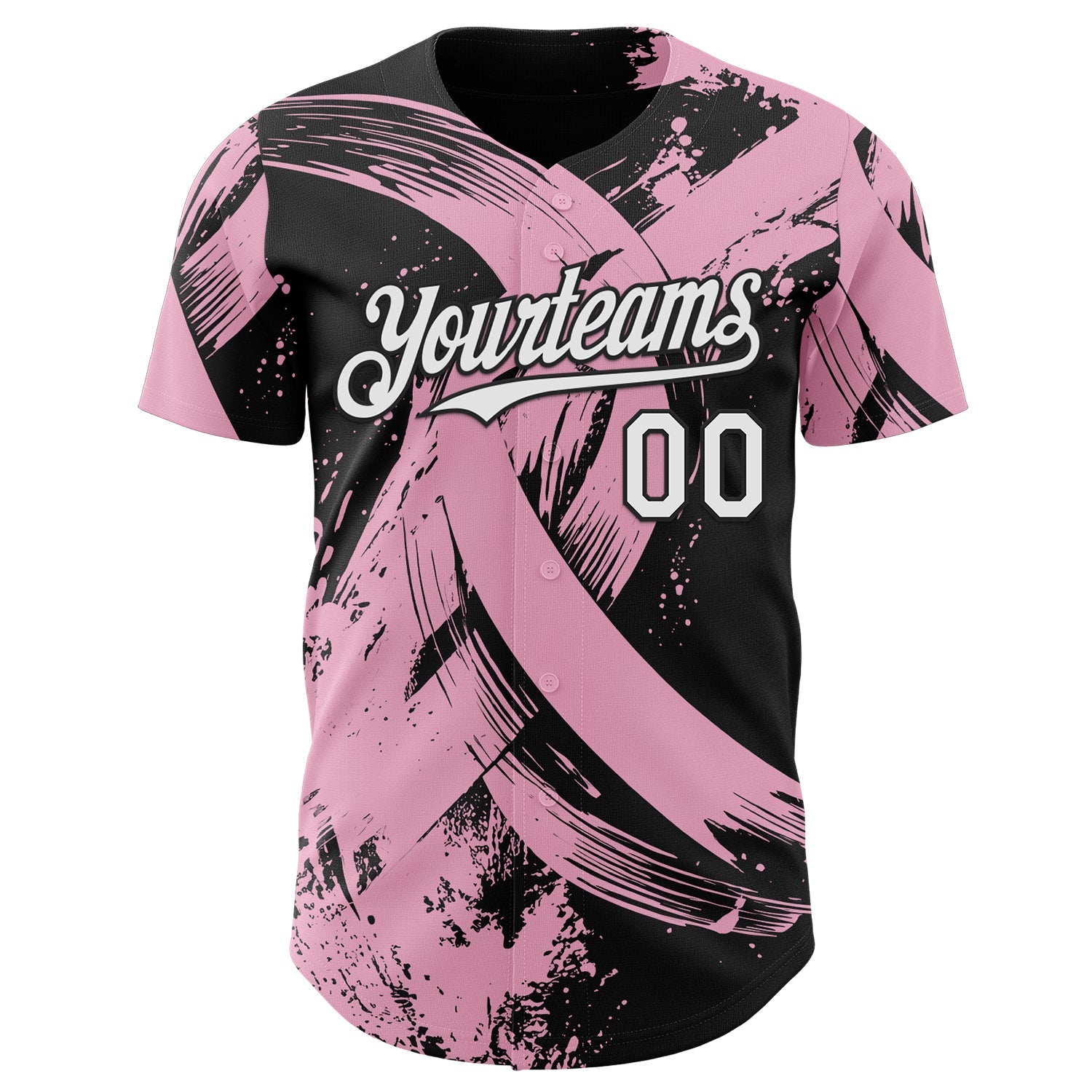 Custom Black White-Light Pink Breast Cancer Awareness Fight Pink Ribbon Authentic Baseball Jersey view 2