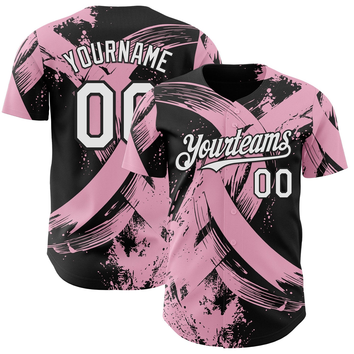 Custom Black White-Light Pink Breast Cancer Awareness Fight Pink Ribbon Authentic Baseball Jersey - Main View