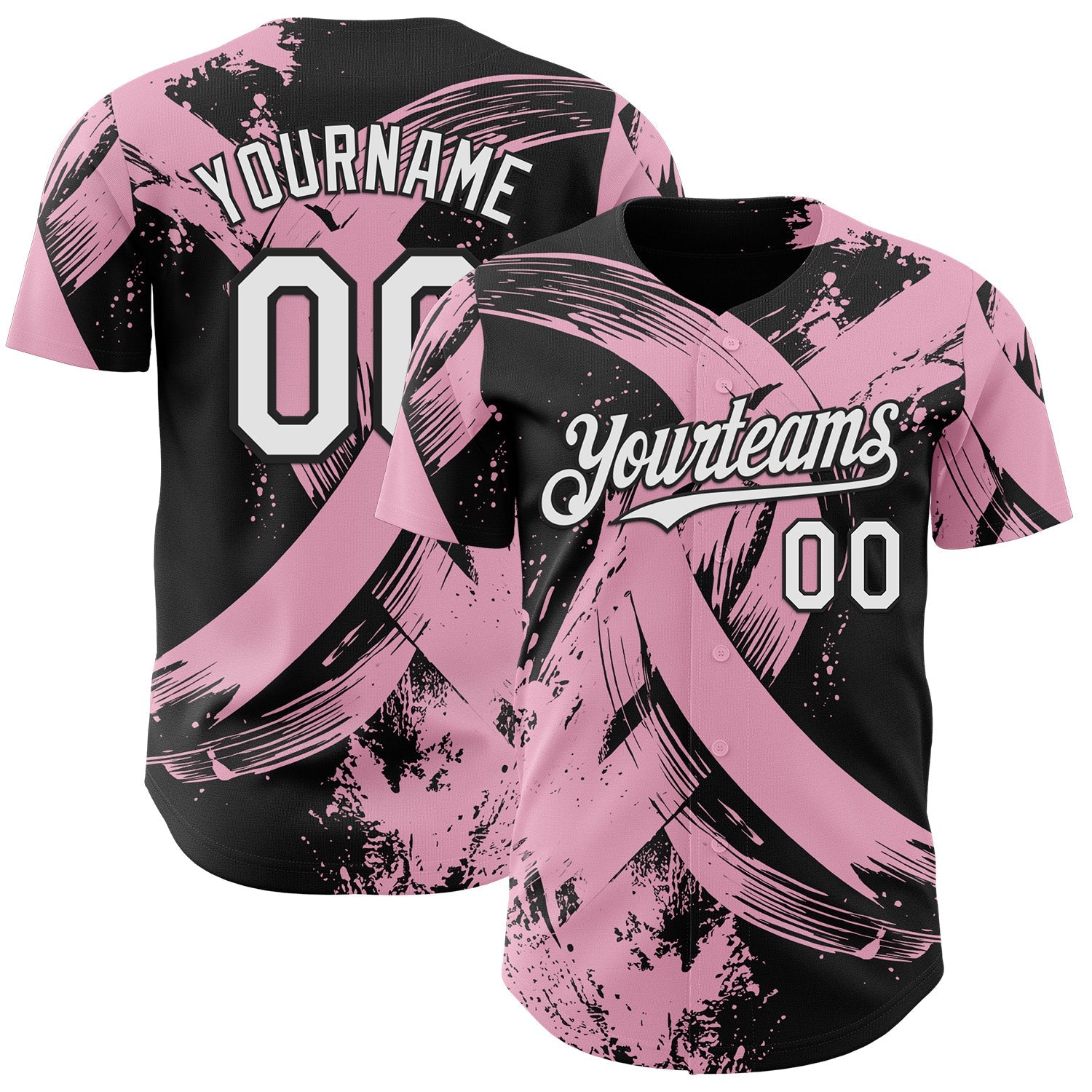Custom Black White-Light Pink Breast Cancer Awareness Fight Pink Ribbon Authentic Baseball Jersey - Main View
