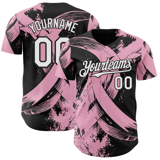 Custom Black White-Light Pink Breast Cancer Awareness Fight Pink Ribbon Authentic Baseball Jersey - Main View