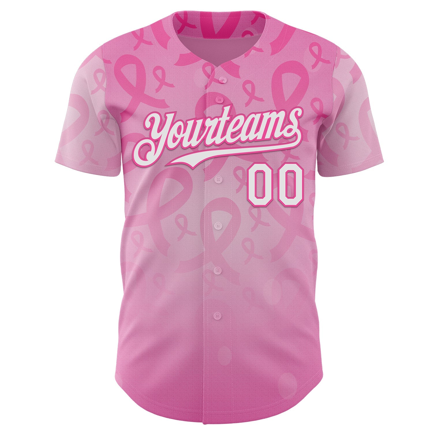 Custom Pink-White Breast Cancer Awareness Pink Ribbon Support Authentic Baseball Jersey view 2