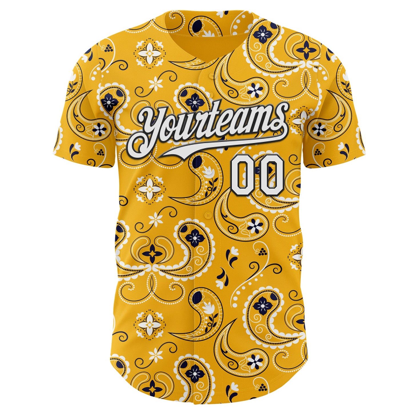 Custom Gold White-Black Burning Man Paisley Bandana Rave Authentic Baseball Jersey view 2