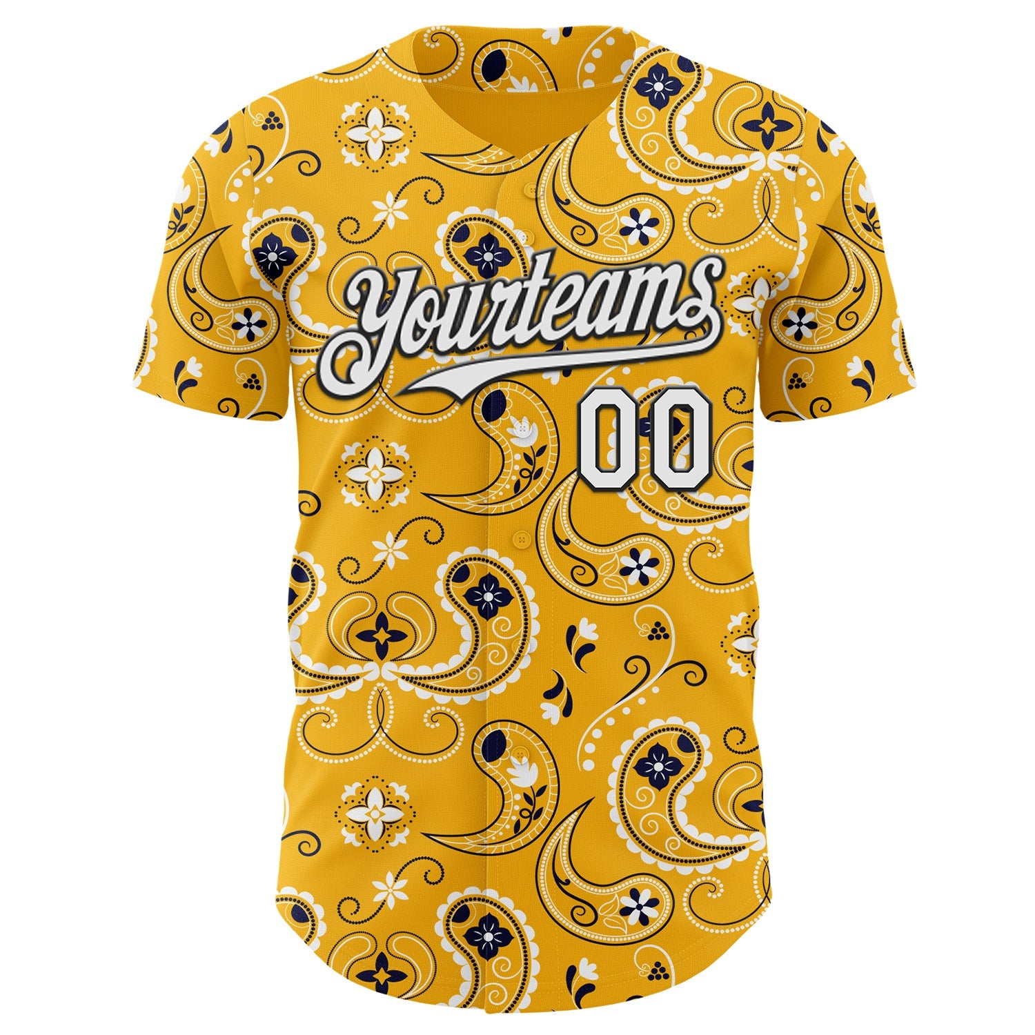 Custom Gold White-Black Burning Man Paisley Bandana Rave Authentic Baseball Jersey view 2