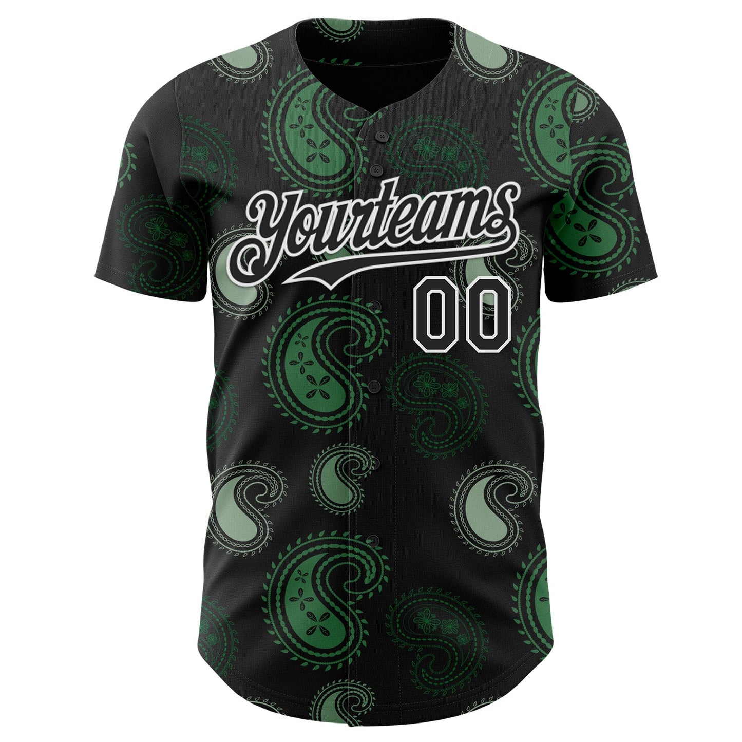 Custom Black Green-White Burning Man Paisley Bandana Rave Authentic Baseball Jersey view 2