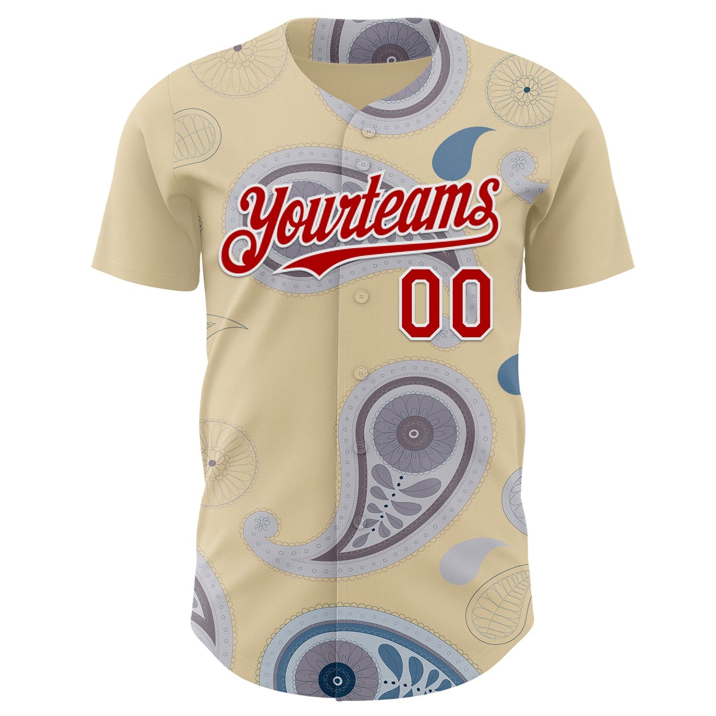 Custom Cream Red Gray-White Burning Man Paisley Bandana Rave Authentic Baseball Jersey view 2