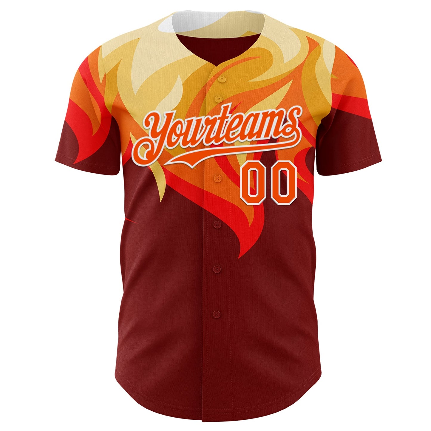 Custom Red Orange Yellow-White Burning Man Fire Desert Authentic Baseball Jersey view 2