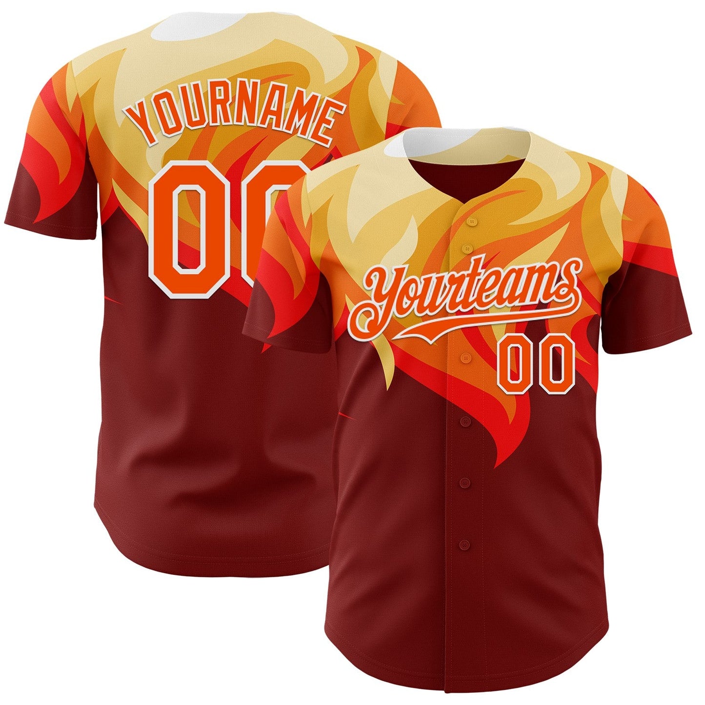 Custom Red Orange Yellow-White Burning Man Fire Desert Authentic Baseball Jersey - Main View
