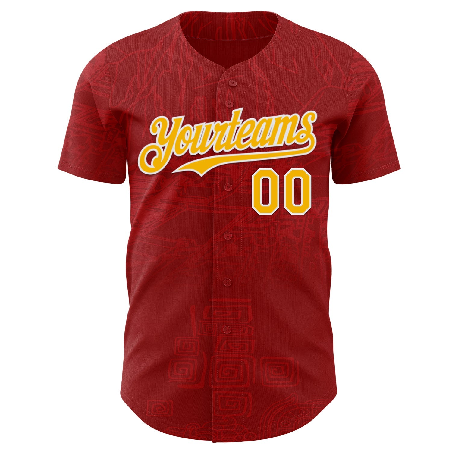 Custom Red Gold-White Burning Man Aztec Tribal Authentic Baseball Jersey view 2