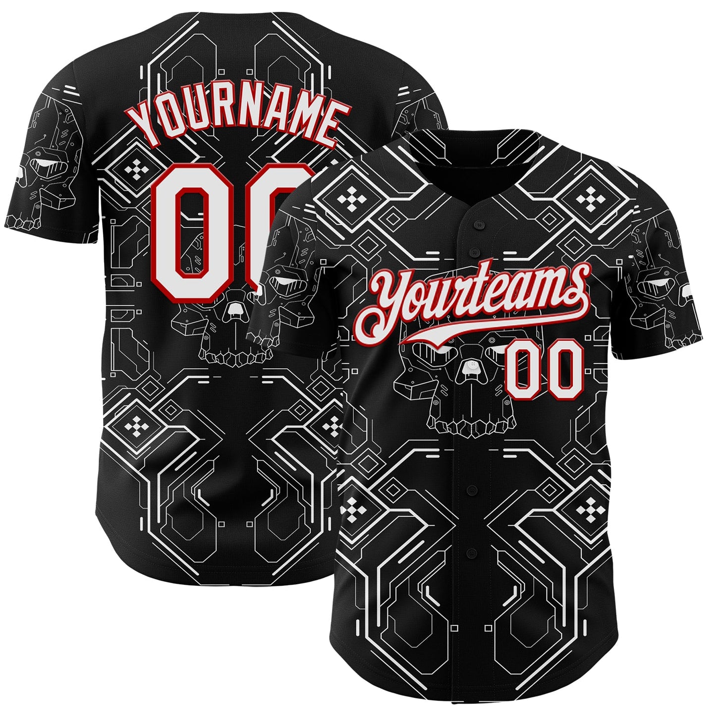 Custom Black White-Red Cyberpunk Futuristic Rave Authentic Baseball Jersey - Main View