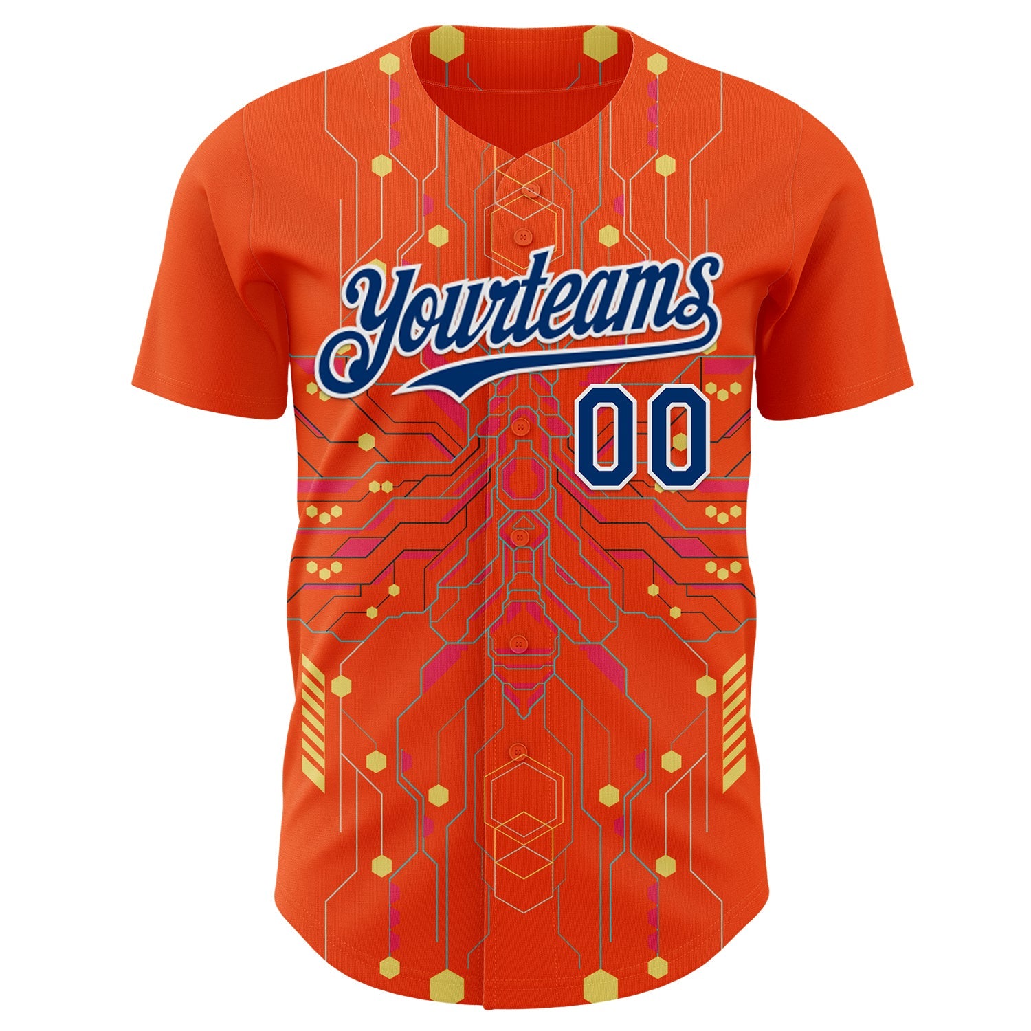 Custom Orange US Navy Blue Gold-White Cyberpunk Futuristic Rave Authentic Baseball Jersey view 2