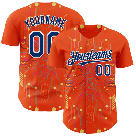 Custom Orange US Navy Blue Gold-White Cyberpunk Futuristic Rave Authentic Baseball Jersey - Main View