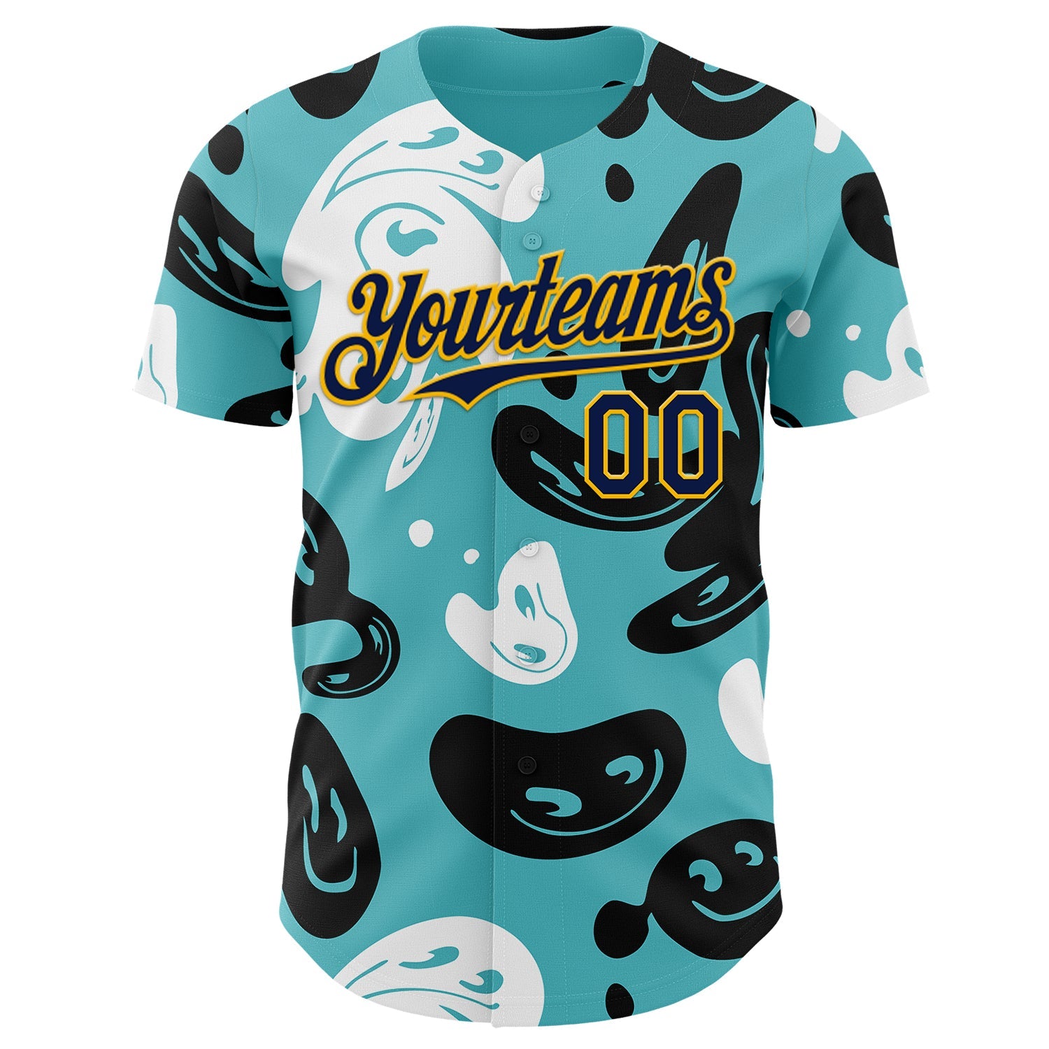 Custom Blue Navy-Gold Trippy Psychedelic Cartoon Rave Authentic Baseball Jersey view 2