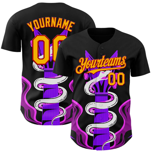 Custom Black Gold Purple Pink-Red Psychedelic Music Festival Rave Authentic Baseball Jersey - Main View