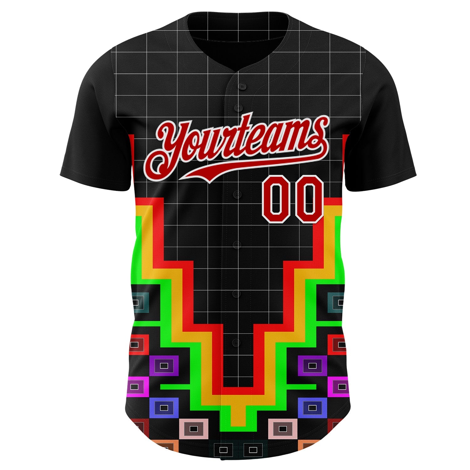 Custom Black Red-White Vaporwave Pixel Geometric Authentic Baseball Jersey view 2