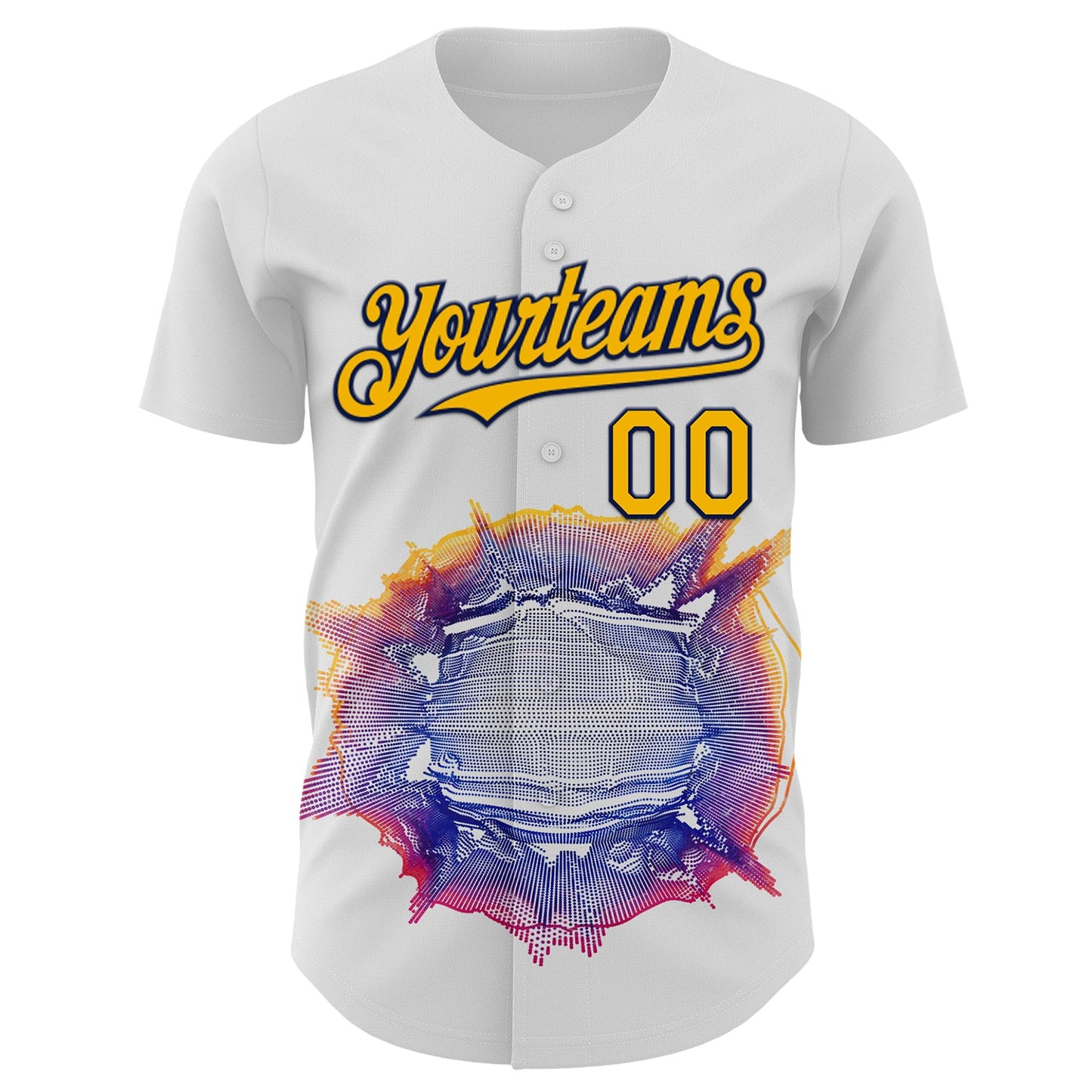Custom White Gold-Navy Burning Man Music Wave Authentic Baseball Jersey view 2